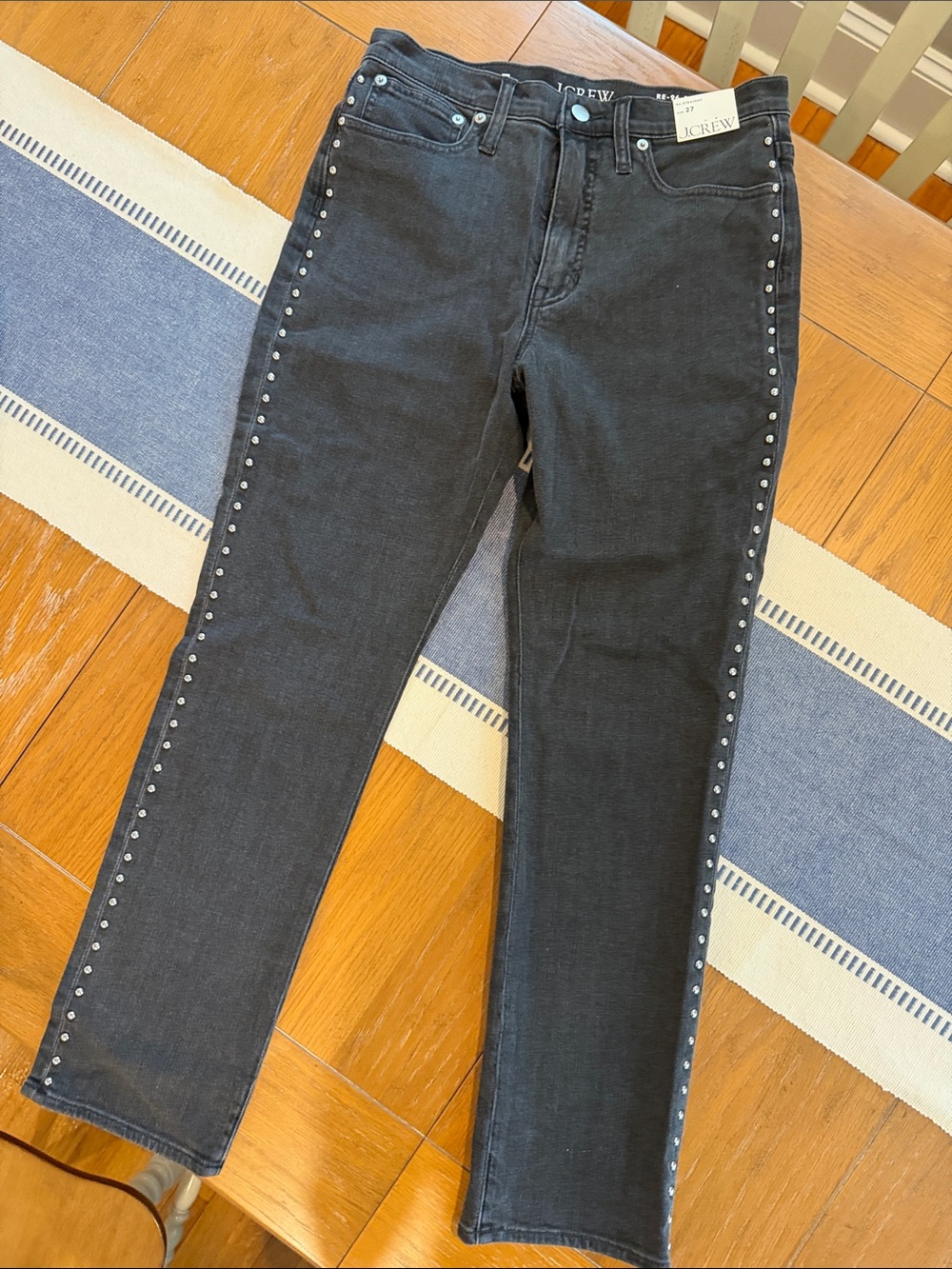 J. Crew Black Straight-Leg Jeans with Silver Side Studs, NWT